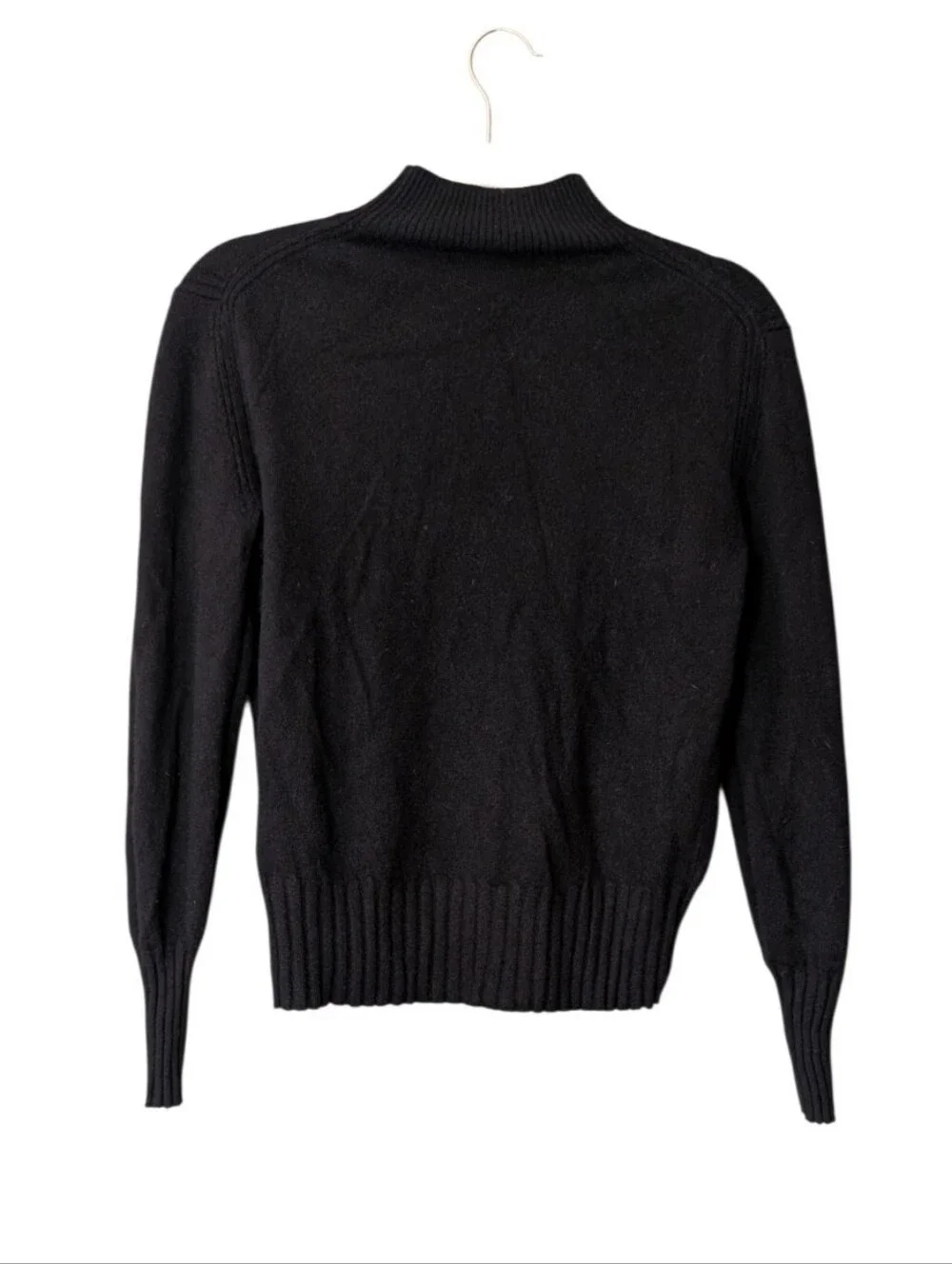 J.Crew 100% Cashmere Mockneck Sweater AD349 black curved hem ribbed size Small